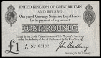 Treasury, J. Bradbury, One Pound, 1914-16, A/47 62192 (Dugg. T11-1). Four pinholes at upper left and lightly...