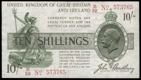 Treasury, J. Bradbury, Ten Shillings, 1918-19, B/19 573765 (Dugg. T20). Very fine 	£120-150