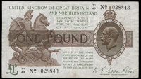 Treasury
, N.K. Warren Fisher, One Pound, 1927-8, T1/43 028843, ‘square dot’ at bottom left (Dugg. T35). Very...