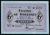 Guernsey, States of Guernsey, German Occupation, Sixpence, 1 January 1942, W 0383, French blue paper, vertical...