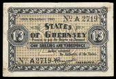 Guernsey, States of Guernsey, German Occupation, One Shilling and Threepence, 16 October 1941, A 2719, uniface error...