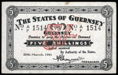 Guernsey, States of Guernsey, German Occupation, Five Shillings, 25 March 1941, A/F 1514 (McCammon 39i; Pick 19). A...