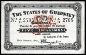 Guernsey, States of Guernsey, German Occupation, Five Shillings, 25 March 1941, A/G 2705 (McCammon 39i; Pick 19)....