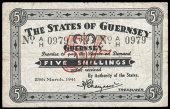 Guernsey, States of Guernsey, German Occupation, Five Shillings, 25 March 1941, A/H 0979 (McCammon 39i; Pick 19)....