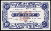 Guernsey, States of Guernsey, German Occupation, Ten Shillings, 1 January 1943, G/1 2866 (McCammon GN 40; Pick 32)....