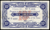 Guernsey, States of Guernsey, German Occupation, Ten Shillings, 1 January 1943, U/1 1433 (McCammon GN 40; Pick 32)....