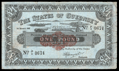 Guernsey, States of Guernsey, German Occupation, One Pound, 1 January 1945, P/2 0674, French blue paper (McCammon GN...