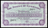 Guernsey, States of Guernsey: H.E. Marquand, Ten Shillings, 1 August 1945, 2/D 0071 (McCammon GN 43; Pick 42a)....