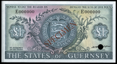 Guernsey, States of Guernsey: C.H. Hodder, One Pound, 1969-75, E 000000, colour trial in grey-blue on multicolour,...