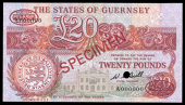 Guernsey, States of Guernsey: W.C. Bull, Twenty Pounds, A 000000, De la Rue specimen, small punch-hole through...