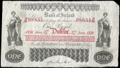 The Bank of Ireland, One Pound, 27 June 1891, R/66 98831, signature of A. Vereker (BA 52; Pick A25a). A few...