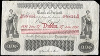 The Bank of Ireland, One Pound, 27 June 1891, R/66 98831, signature of A. Vereker (BA 52; Pick A25a). A few...