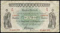 The Bank of Ireland, One Pound, 29 January 1926, A/19 136658, signature of J.A. Gargan (BA 85; Pick A39b). Very good...