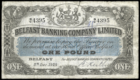 Belfast Banking Co Ltd, One Pound, 5 December 1925, D/C 4395, signature of R. Keith (BB 63; Pick 126a). Number on...