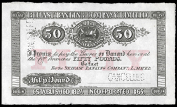 Belfast Banking Co Ltd, Fifty Pounds, proof on paper, printed both sides, perforated CANCELLED twice (BB 57b; Pick...