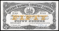 Belfast Banking Co Ltd, Fifty Pounds, 3 December 1963, B 7414, signature of G.B. Smyth (BB 85; Pick 130d). A couple...