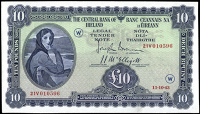 The Central Bank of Ireland, Ten Pounds, 11 October 1943, 21V 010596, code letter W, Brennan-McElligott signatures...