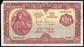 The Central Bank of Ireland, Twenty Pounds, 30 May 1946, 02X 001109, Brennan-McElligott signatures (LTN 30; Pick...