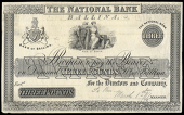 The National Bank, Three Pounds, Ballina, uniface proof on paper, ‘To this March 1st/66’ pencilled at lower...