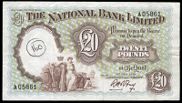 The National Bank Ltd: Northern Ireland, Twenty Pounds, 1 July 1959, A 05861, signature of R.H.R. Fry (NA 86; Pick...