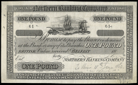 Northern Banking Co, One Pound, uniface proof on paper, no. 61, ‘To this 18th June 1863, New Branch No’,...