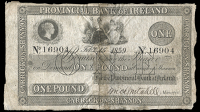 Provincial Bank of Ireland, One Pound, 15 February 1859, no. 16904, Carrick-on-Shannon (PR 35; Pick –). Split and...