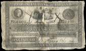 Provincial Bank of Ireland, One Pound, 1 May 1869, B 56460, Kilkenny, full branch network listed under panel on left...