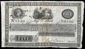 Provincial Bank of Ireland, Five Pounds, 15 August 1856, no. 9130, Wexford (PR 41; Pick –). Split and rejoined at...