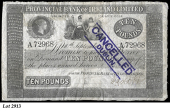 Provincial Bank of Ireland Ltd, Ten Pounds, 10 September 1894, A 72968, signature uncertain (PR 61; Pick –). Split...