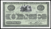 Provincial Bank of Ireland Ltd, One Pound, 1 July 1925, G 119157, signature of Hume Robertson (PR 75b; Pick A124)....