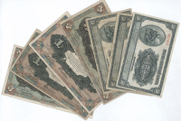 Overseas Banks in China, Russo-Asiatic Bank, Fifty Kopeks (3), One Ruble (2), Three Rubles (2), all [1917], Harbin...