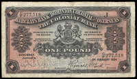 Non Government Issues, Barclays Bank (DCO), Kingston, One Pound, 1 February 1934, C/F 277518, signature of R.V....