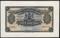 Non Government Issues, Barclays Bank (DCO), Kingston, Five Pounds, 1 September 1926, specimen, perforated CANCELLED...
