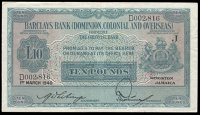 Non Government Issues, Barclays Bank (DCO), Kingston, Ten Pounds, 1 March 1940, D 002816, Mortimer-Whiting...