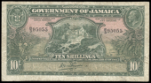 Government of Jamaica, Ten Shillings, 1904-18, B/3 95055, signature of W. Fraser (Pick 33a). Pinholes, otherwise...