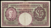 Government of Jamaica, Five Pounds, 30 November 1942, A/1 93300 (Pick 42). Two tiny holes at centre, otherwise good...