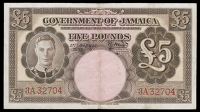Government of Jamaica, Five Pounds, 1 August 1952, 3/A 32704, signature of R. Newton (Pick 43). Good very fine...