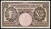 Government of Jamaica, Five Pounds, 7 April 1955, 5/A 73501, signature of F. Williams (Pick 43). Very fine, scarce...