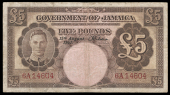 Government of Jamaica, Five Pounds, 15 August 1957, 6/A 14604, signature of E.R. Richardson (Pick 43). Good fine...