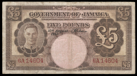 Government of Jamaica, Five Pounds, 15 August 1957, 6/A 14604, signature of E.R. Richardson (Pick 43). Good fine...