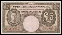 Government of Jamaica, Five Pounds, 1 September 1957, 7/A 73842, signature of E.R. Richardson (Pick 43). Very fine...