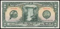 British Guiana, Government, Two Dollars, 1 January 1929, D/1 38526, Douglas Jones-Millard-Dandrade signatures (Pick...