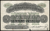 East Africa, The Government of the East Africa Protectorate, Five Rupees, 1 September 1905, A/2 30075, Mombasa (Pick...