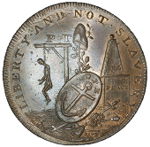 Central London, Piccadilly, London Corresponding Society, Skidmore’s mule Halfpenny, from the same obv. die as...