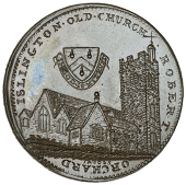 Central London, Soho, Robert Orchard, Skidmore’s Halfpenny, 1798, side elevation of Islington Old Church, rev. ro...