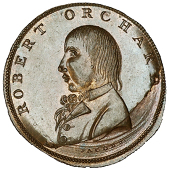 Central London, Soho, Robert Orchard, Skidmore’s mule Halfpence (3), bust left by Jacobs, revs. bust right by...