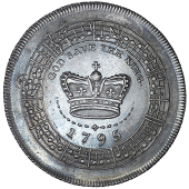Central London, Strand, William Forster, Proof Halfpenny, 1795, in silver, crown encircled with the sheet music to...