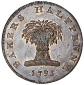 Central London, Tottenham Court Road, Jonathan Dennis, Penny, 1795, 21.33g/6h (DH 15), Halfpence, 1795 (6), dennis...