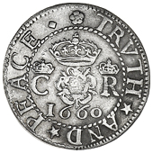 Charles II (1660-1685), 1660 Pattern, by D. Ramage, in silver, crowned rose dividing crowned c r, rev. three pillars...
