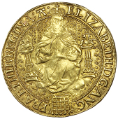 Elizabeth I (1558-1603), Sixth issue, Fine Sovereign, mm. A, back and pillars of throne decorated with pellets,...